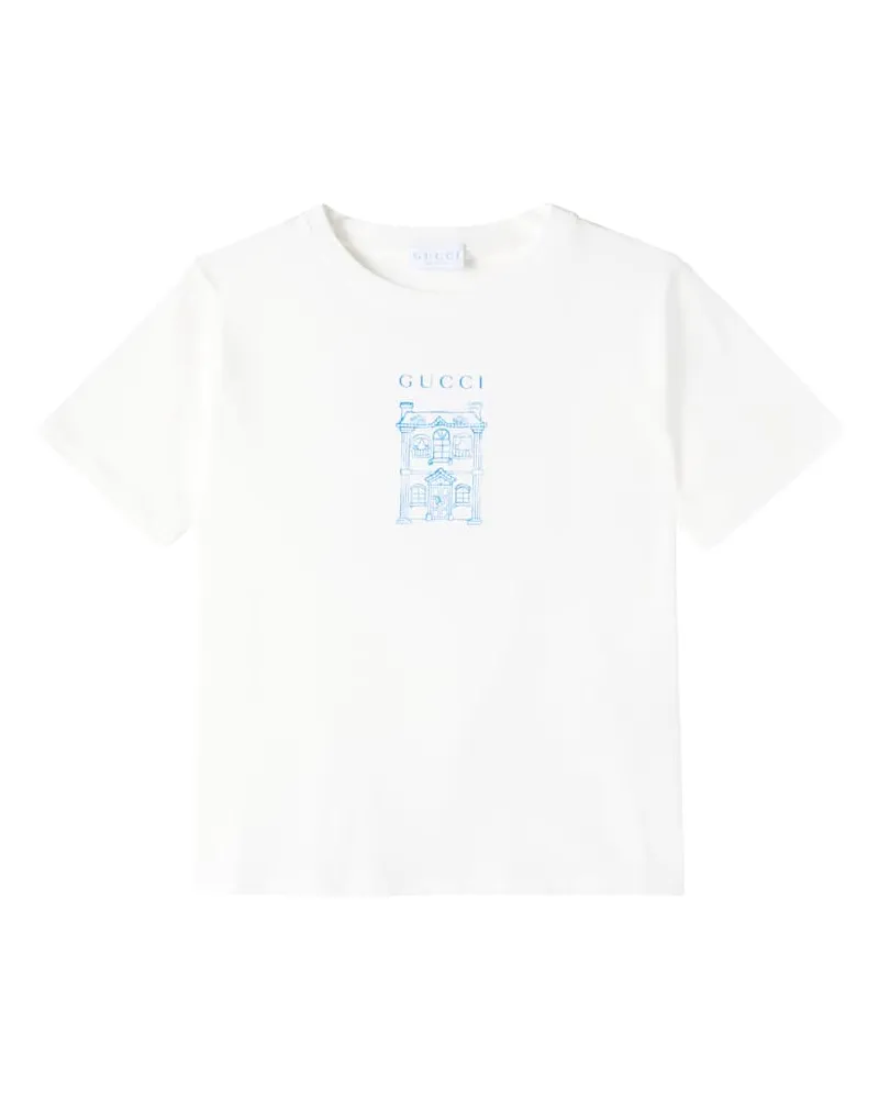 Gucci Bedrucktes T-Shirt aus Baumwoll-Jersey Weiß