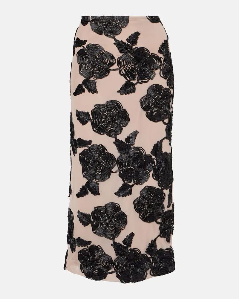 ROTATE Birger Christensen Bedruckter Midirock Beige