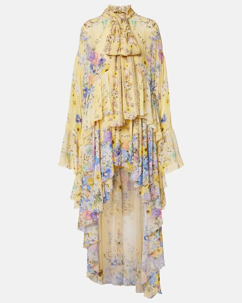 Camilla Maxikleid aus Seiden-Georgette mit Kristallen Gelb