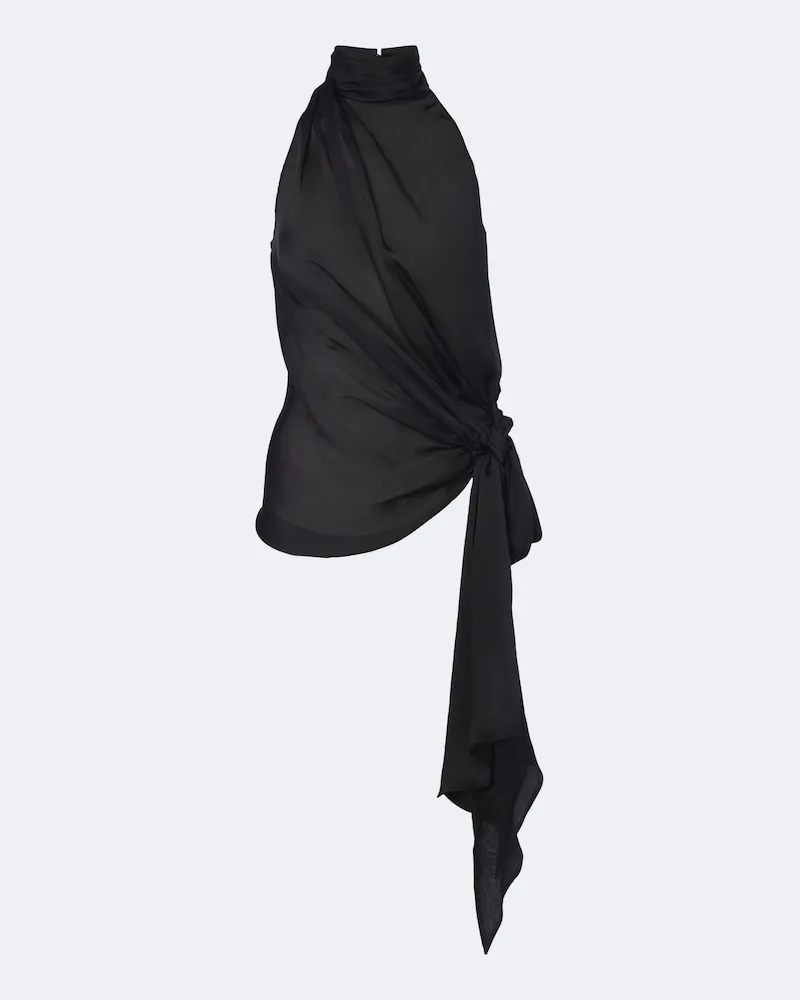 Balmain Top aus Seidensatin Schwarz