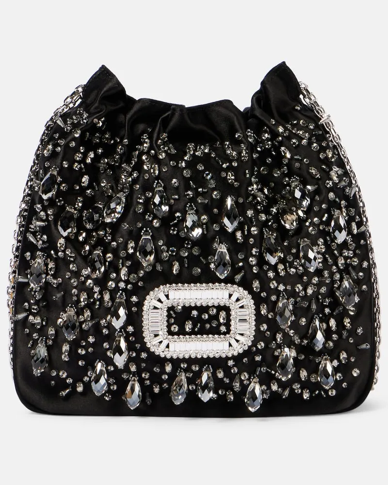 Roger Vivier Bucket Bag Pilgrim Mini mit Kristallen Schwarz