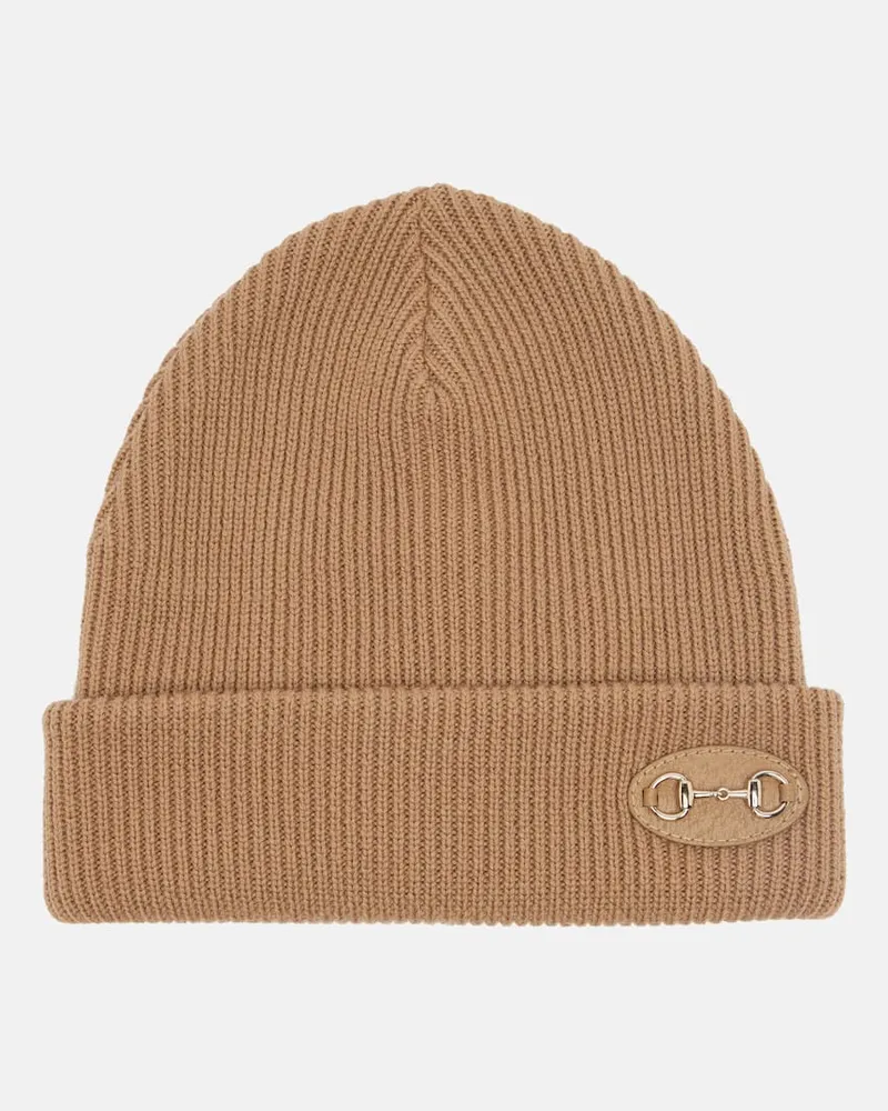 Gucci Mütze Horsebit aus Wolle Beige
