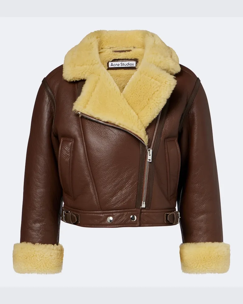 Acne Studios Bikerjacke aus Leder mit Shearling Braun