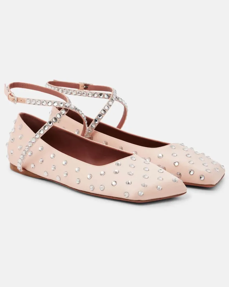 Amina Muaddi Ballerinas Ane aus Satin mit Kristallen Rosa