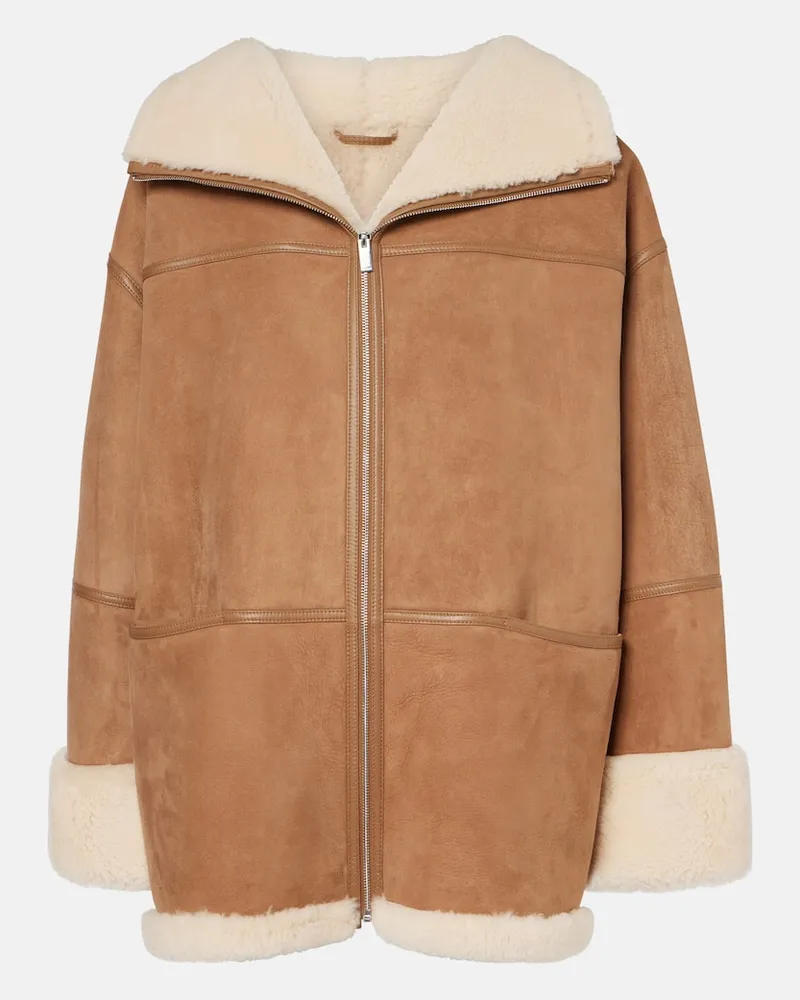 Totême Jacke Signature aus Veloursleder und Shearling Braun