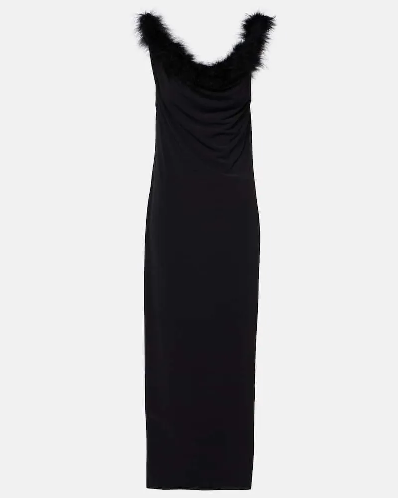 COPERNI Maxikleid Boa mit Federn Schwarz