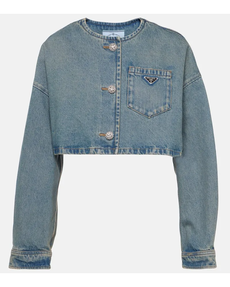 Prada Cropped-Jeansjacke Blau