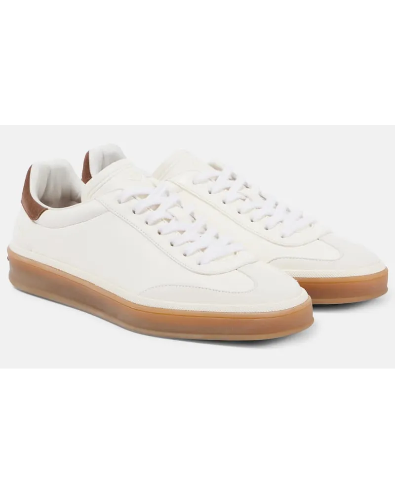 Loro Piana Sneakers Tennis Walk aus Leder mit Veloursleder Weiss