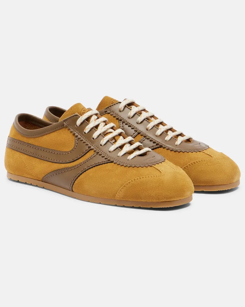 Dries van Noten Sneakers aus Veloursleder und Leder Gelb