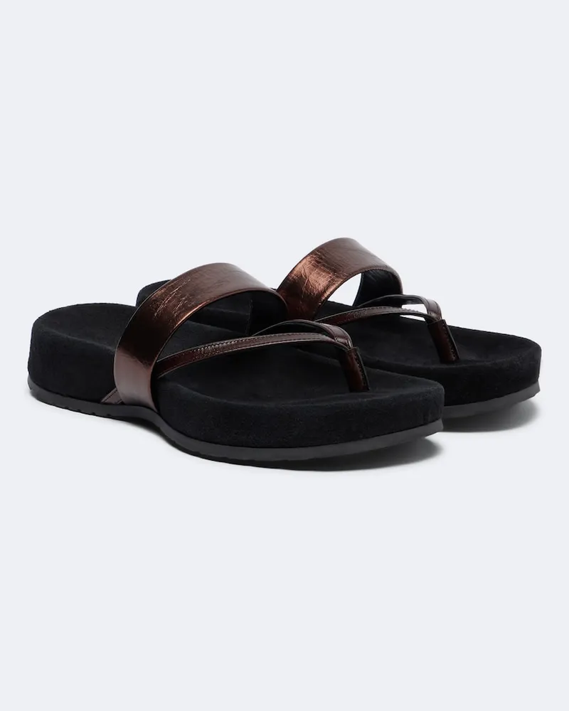 Dries van Noten Metallic Zehensandalen aus Leder Braun