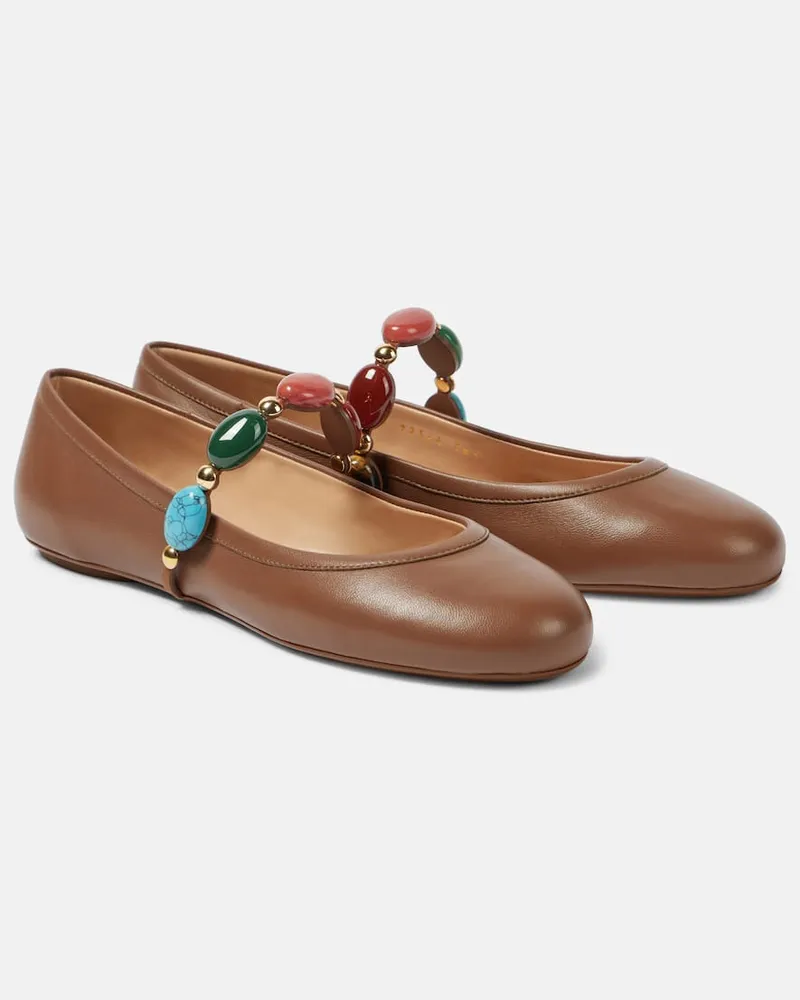 Gianvito Rossi Verzierte Mary-Jane-Ballerinas Shanti aus Leder Braun