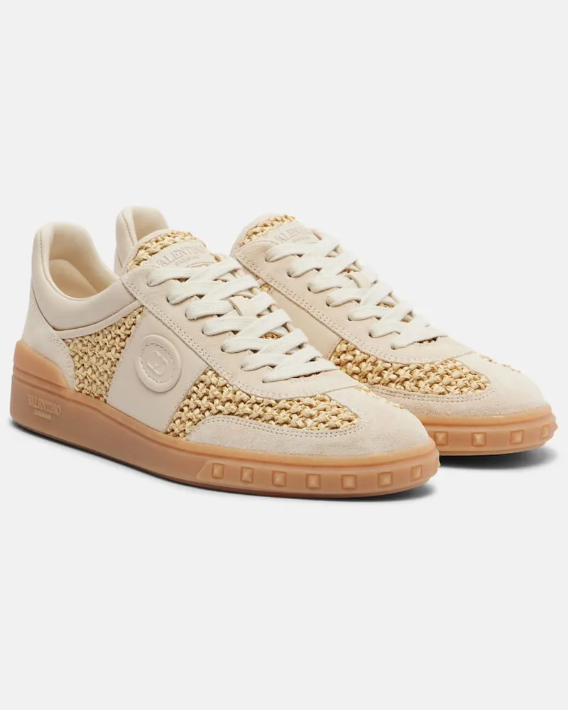 Valentino Garavani Sneakers VLogo aus Raffiabast mit Leder Beige