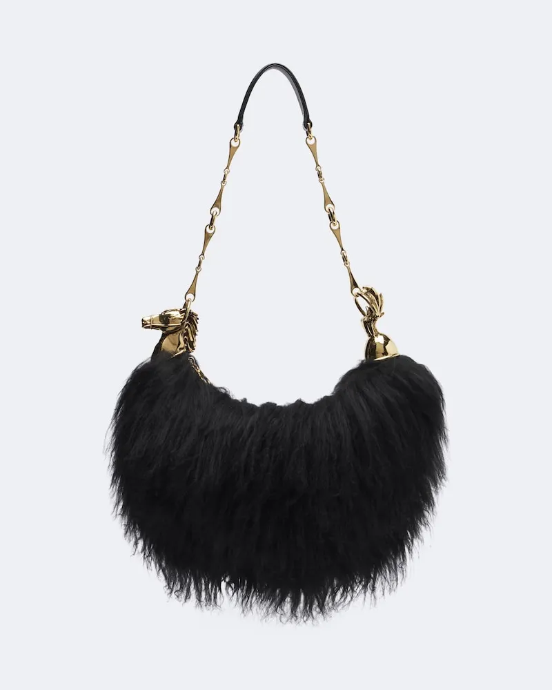 Chloé Chloé Schultertasche Chain Horse Large aus Shearling Schwarz
