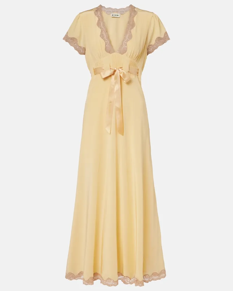 RIXO Maxikleid Marlice aus Seide mit Spitze Gelb