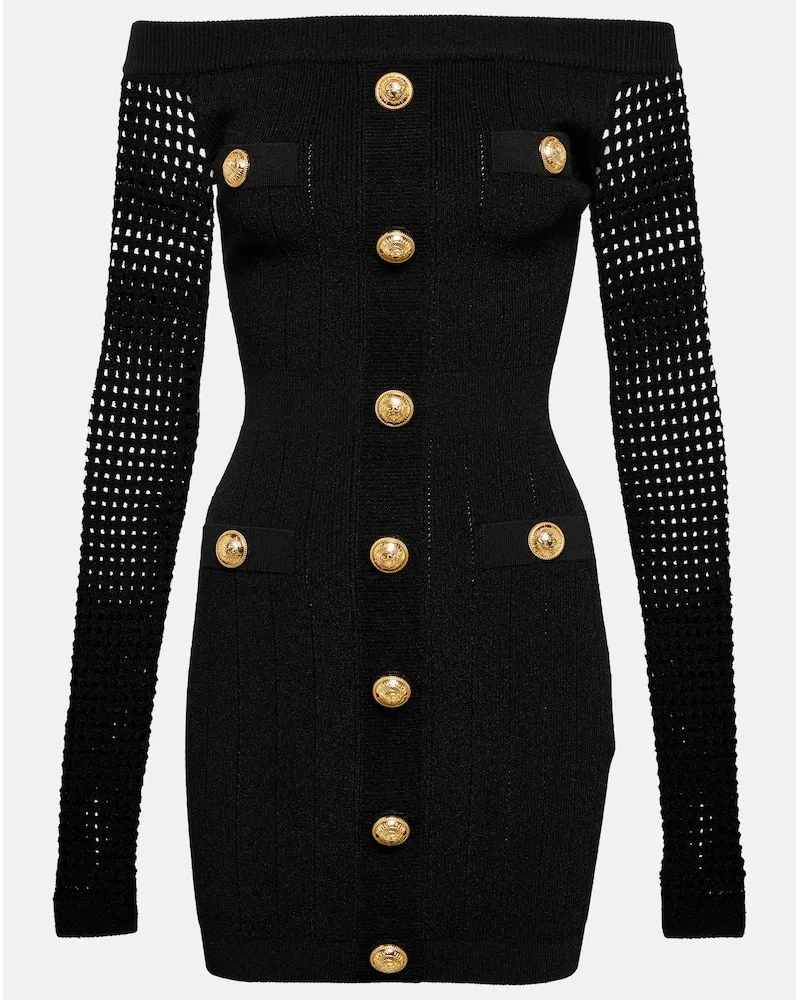 Balmain Off-Shoulder-Minikleid aus Strick Schwarz