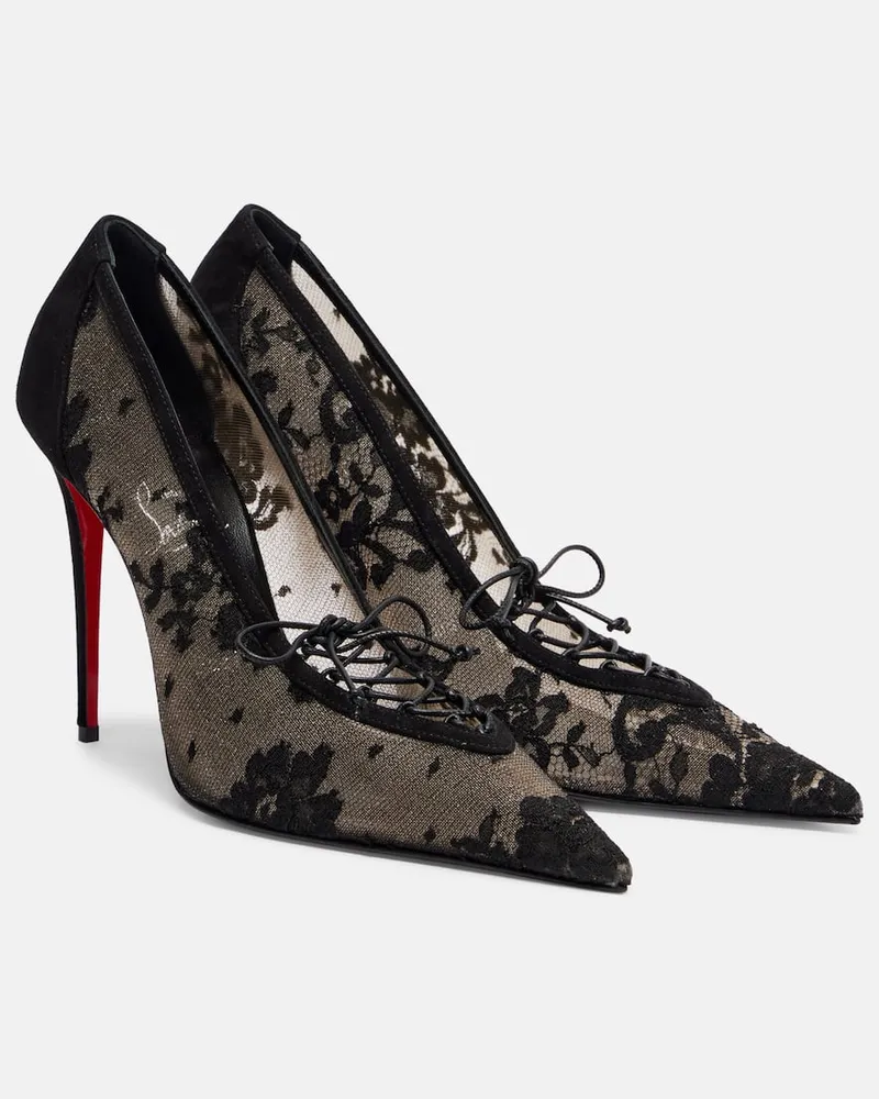 Christian Louboutin Pumps KM Lace 100 aus Spitze mit Veloursleder Schwarz