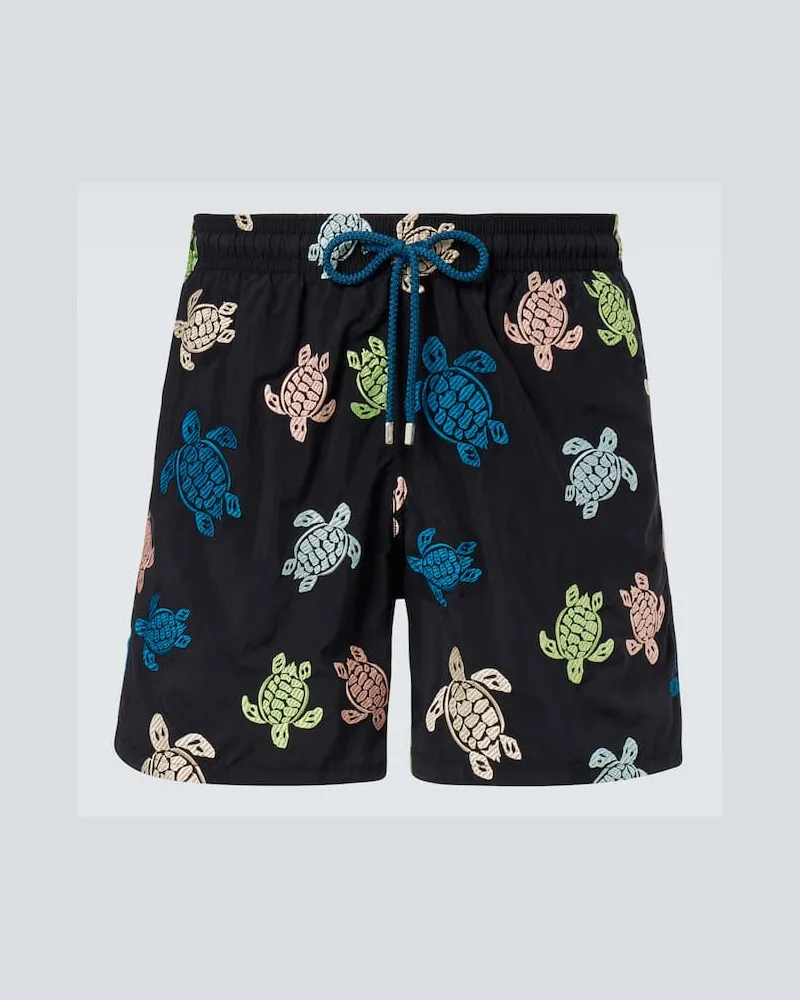 Vilebrequin Bestickte Badeshorts Mistral Schwarz