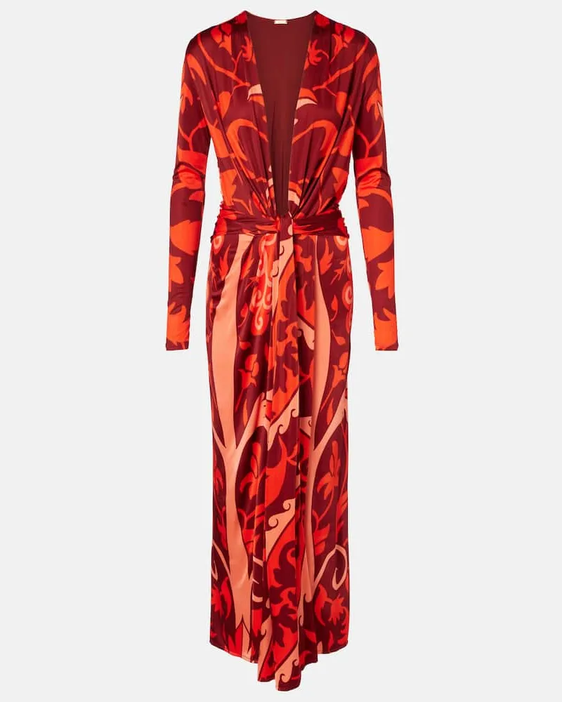 Johanna Ortiz Bedrucktes Midikleid aus Jersey Rot