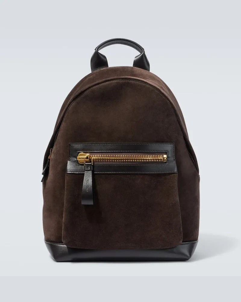 Tom Ford Rucksack Buckley aus Veloursleder mit Leder Braun