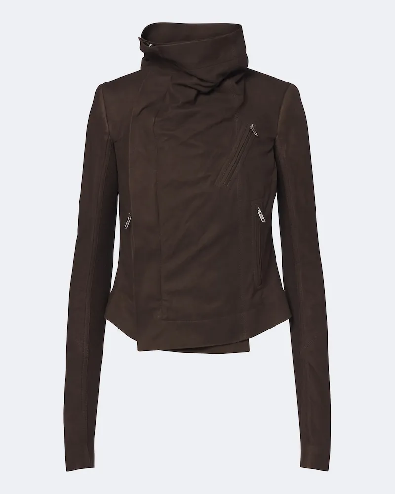 Rick Owens Jacke Classic Biker aus Veloursleder Braun