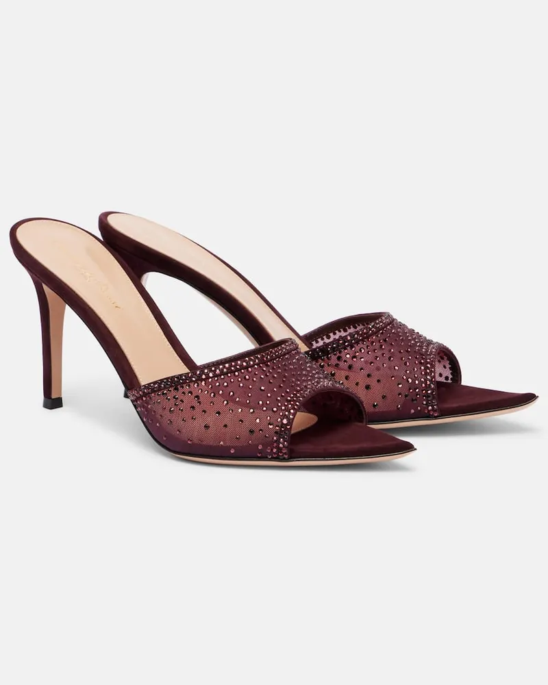 Gianvito Rossi Pantoletten Rania 85 mit Kristallen Burgunderrot