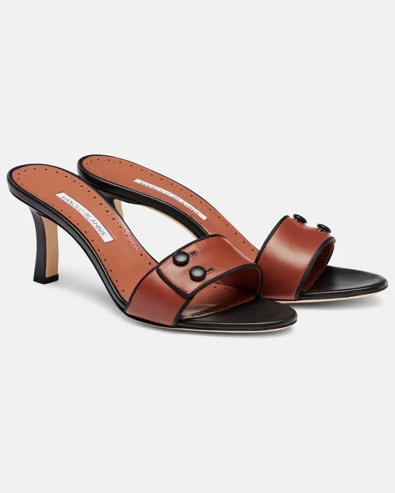 Manolo Blahnik Pantoletten Muluka 70 aus Leder Braun