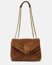 Saint Laurent Schultertasche Loulou Small aus Veloursleder Braun