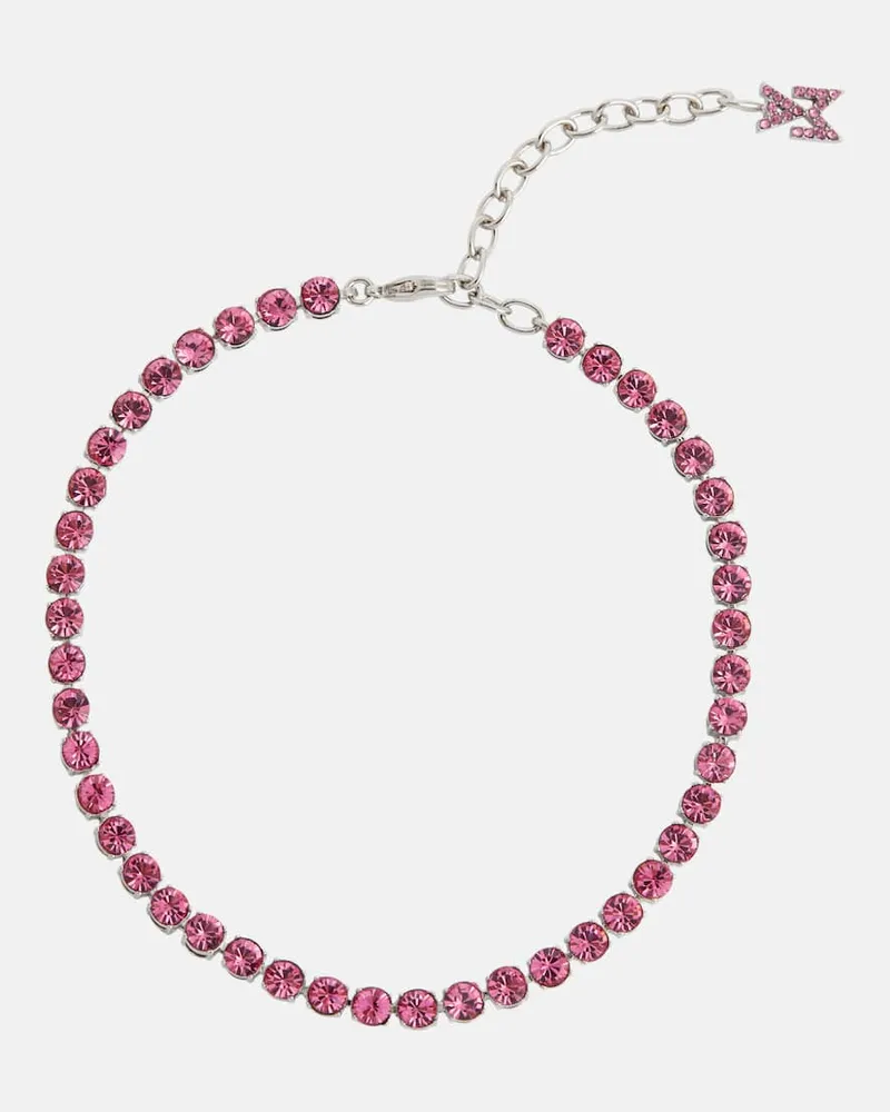 Amina Muaddi Fußkettchen Tennis mit Kristallen Rosa