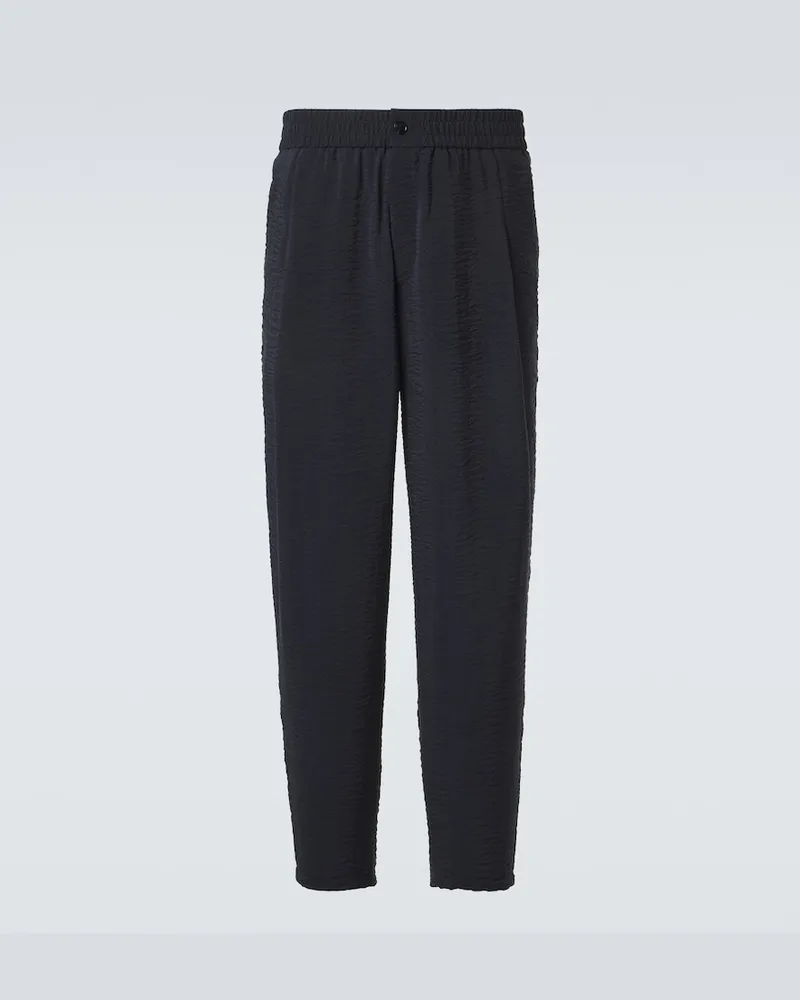 Giorgio Armani Gerade Hose aus Seersucker Blau