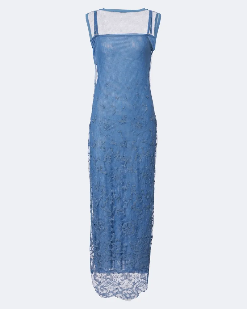 SIR Besticktes Maxikleid Leif Blau