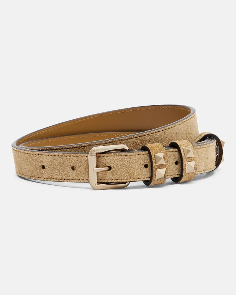Valentino Garavani Gürtel Rockstud aus Veloursleder Beige