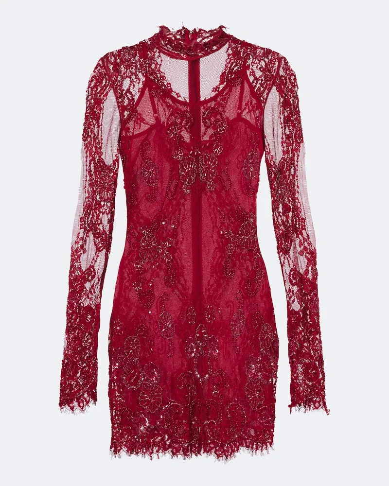 Blumarine Verziertes Minikleid aus Spitze Rot