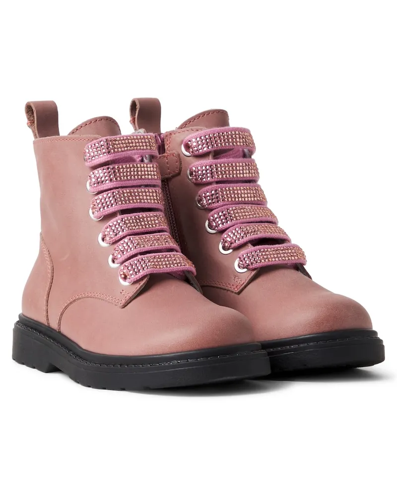 Monnalisa Verzierte Stiefel aus Leder Rosa