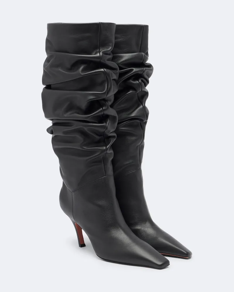 Amina Muaddi Stiefel Jamie aus Leder Schwarz