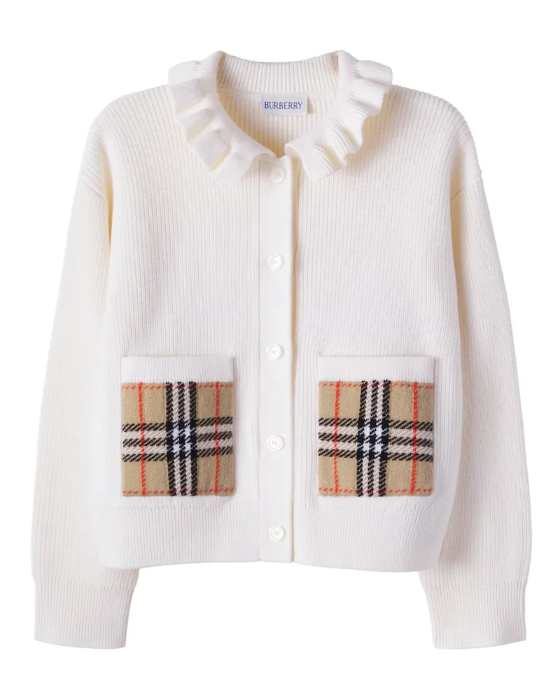 Burberry Cardigan Burberry Check aus Baumwolle und Wolle Weiß