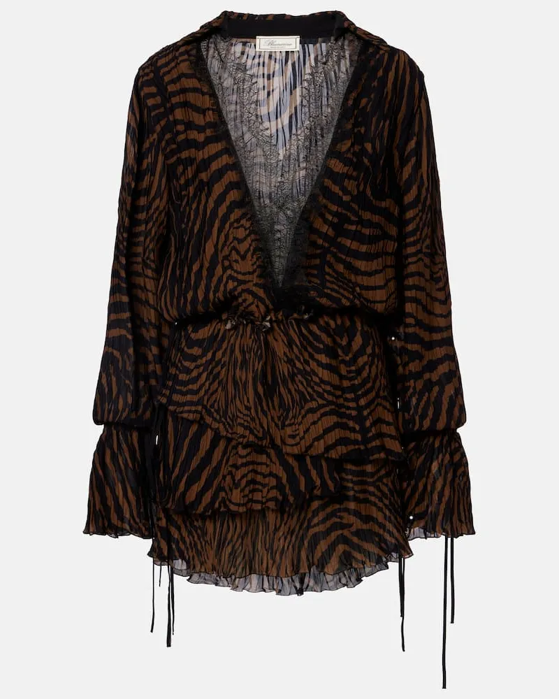 Blumarine Bedrucktes Minikleid aus Chiffon Braun