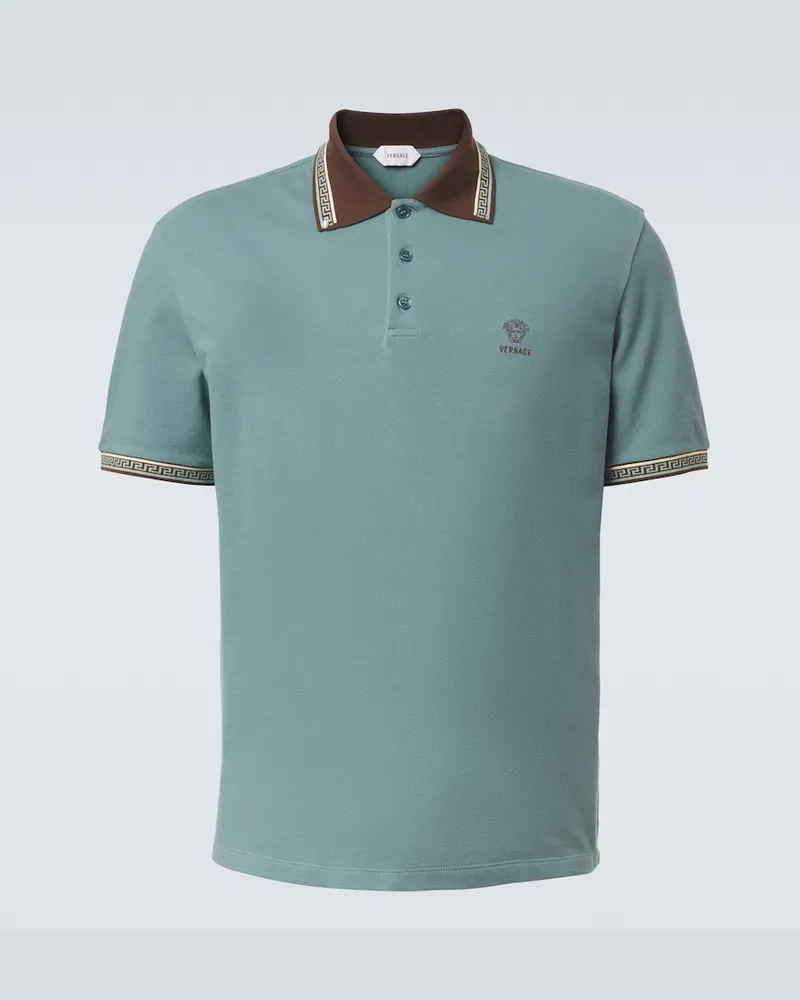 Versace Polohemd Greca aus Baumwoll-Piqué Blau