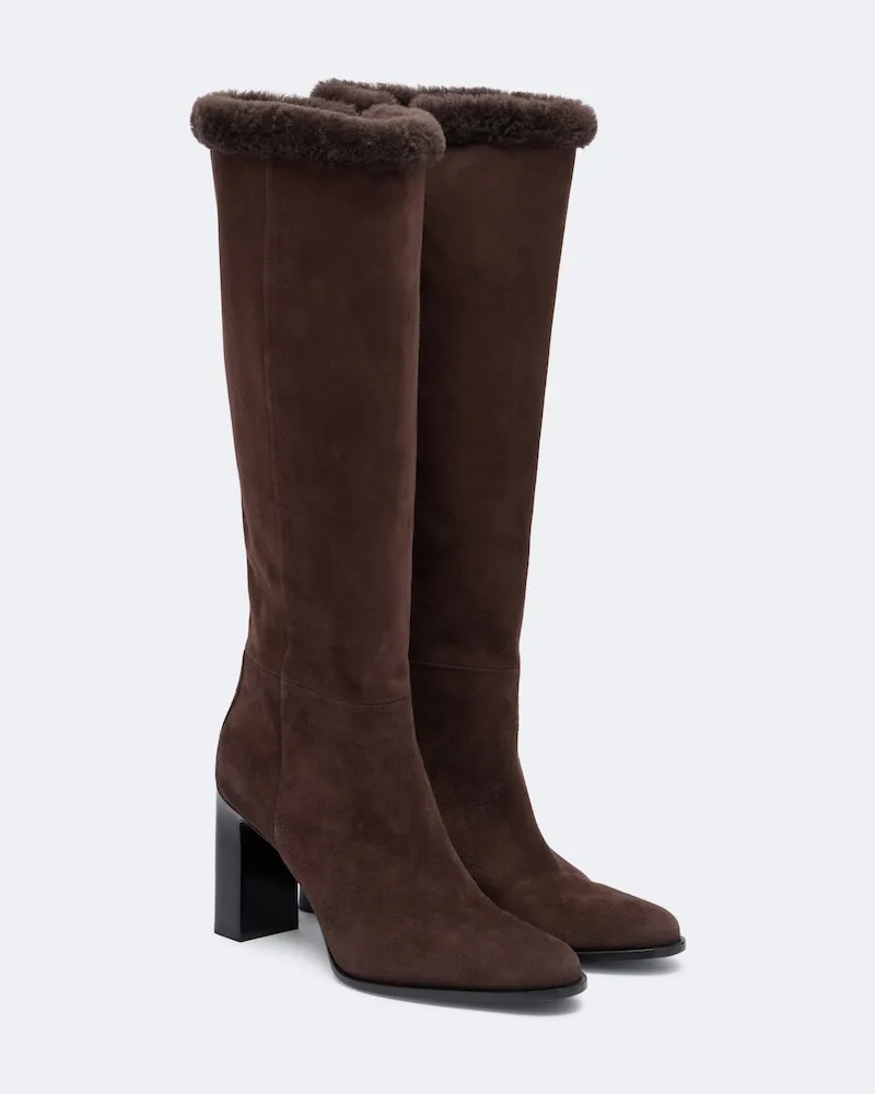 Jimmy Choo Stiefel Bibi aus Veloursleder mit Shearling Braun