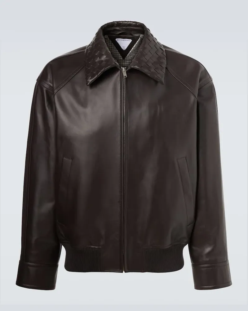 Bottega Veneta Jacke Intrecciato aus Leder Braun