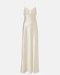 Saint Laurent Robe aus Seidensatin mit Spitze Nude