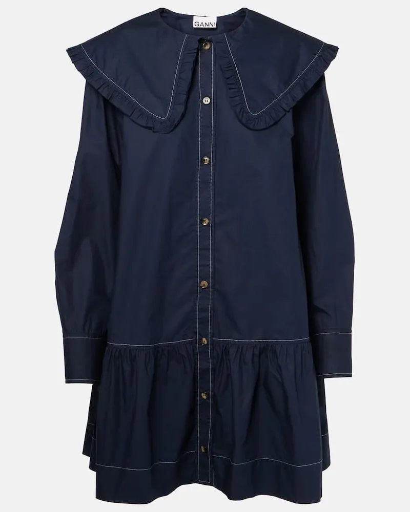 Ganni Hemdblusenkleid aus Baumwolle Blau