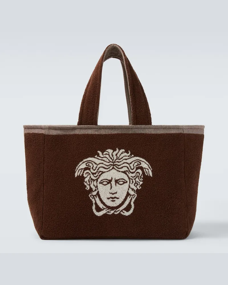 Versace Tote Bag Medusa aus Baumwollfrottee Braun