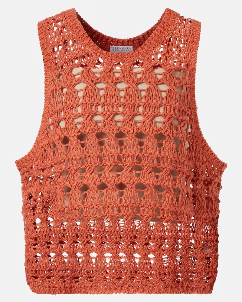 Brunello Cucinelli Pullunder aus Häkelstrick Orange