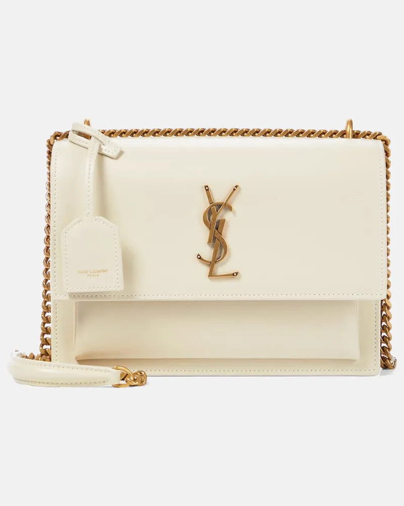 Saint Laurent Schultertasche Sunset Medium aus Leder Weiß