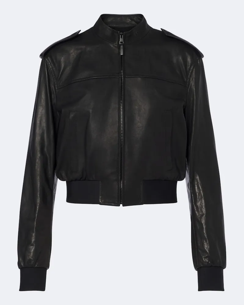 Gucci Cropped-Bomberjacke aus Leder Schwarz