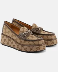 Gucci Plateau-Loafers Horsebit GG aus Canvas Beige