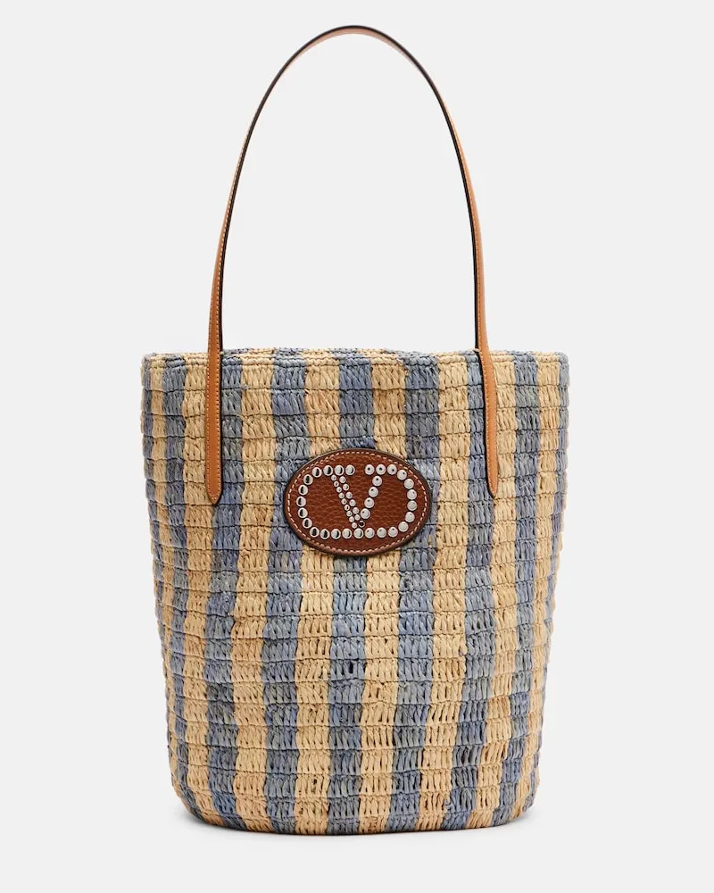 Valentino Garavani Tote Bag VLogo aus Raffiabast Beige