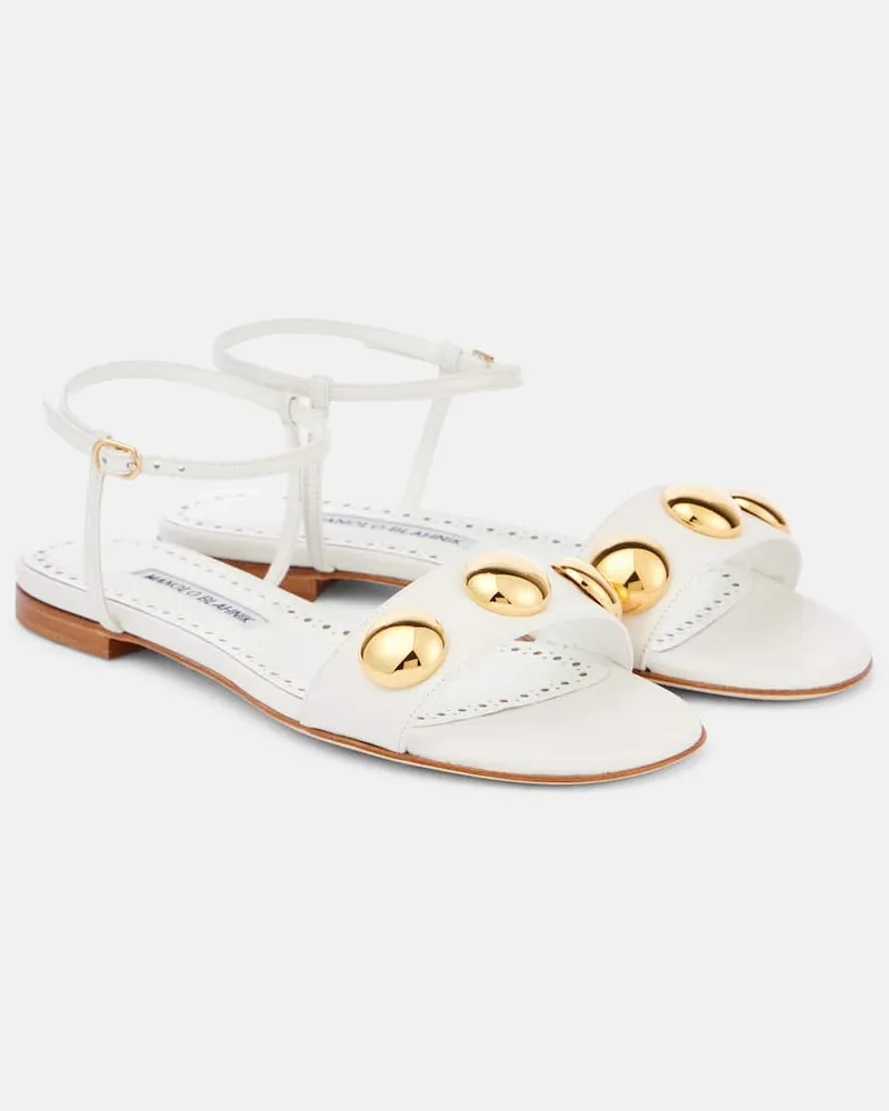 Manolo Blahnik Verzierte Sandalen Chaouhen aus Leder Weiß