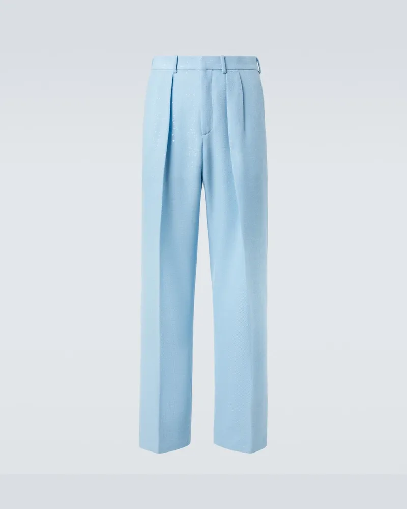 Tom Ford Gerade Hose aus einem Wollgemisch mit Pailletten Blau
