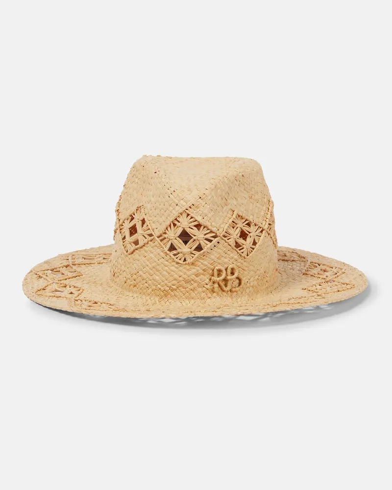 RUSLAN BAGINSKIY Bestickter Fedora-Hut aus Stroh Beige